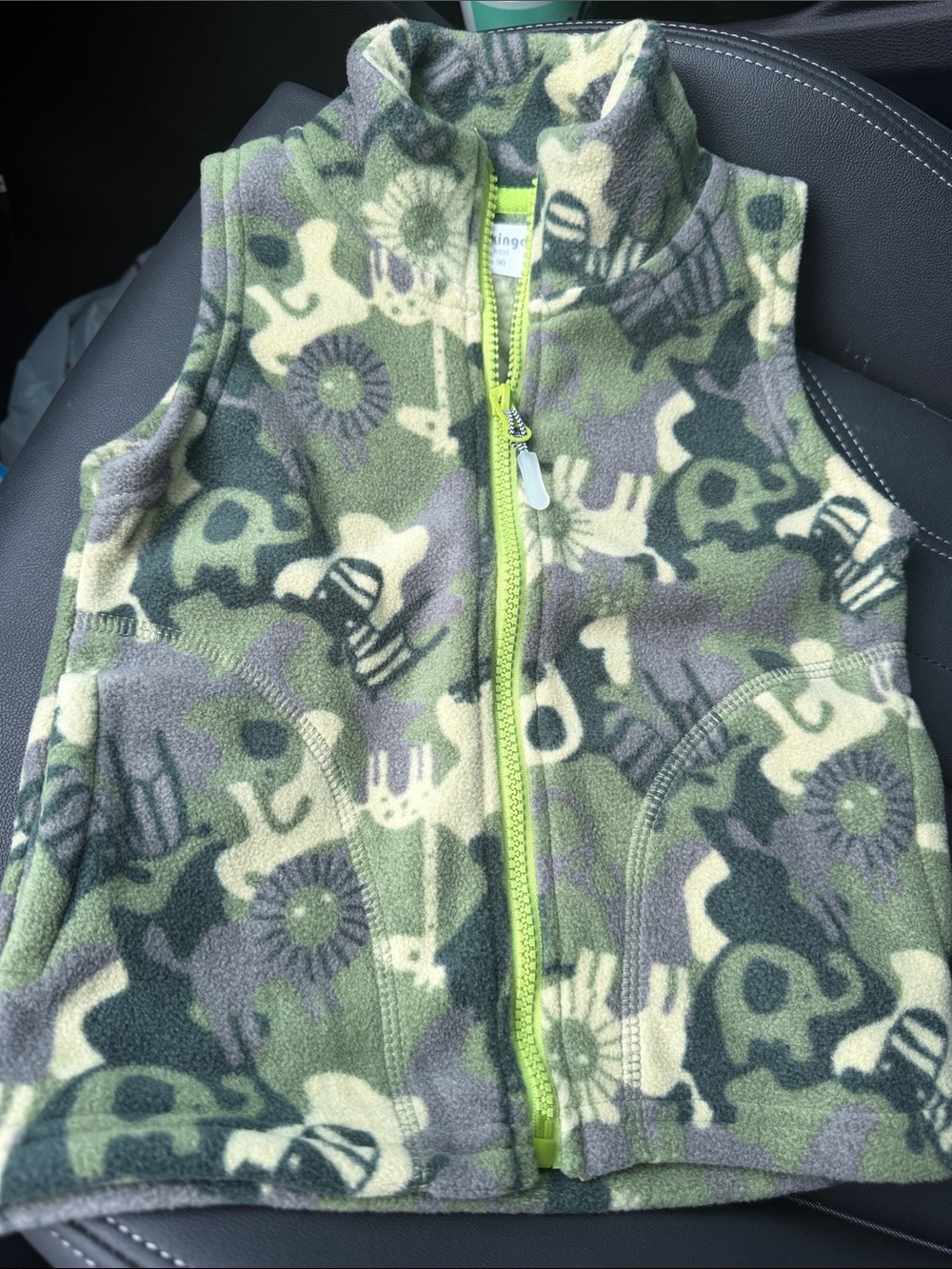 Mud Kingdom Kids Toddler 2T Size 90 Dinosaur Fleece Vest Green Full Zip